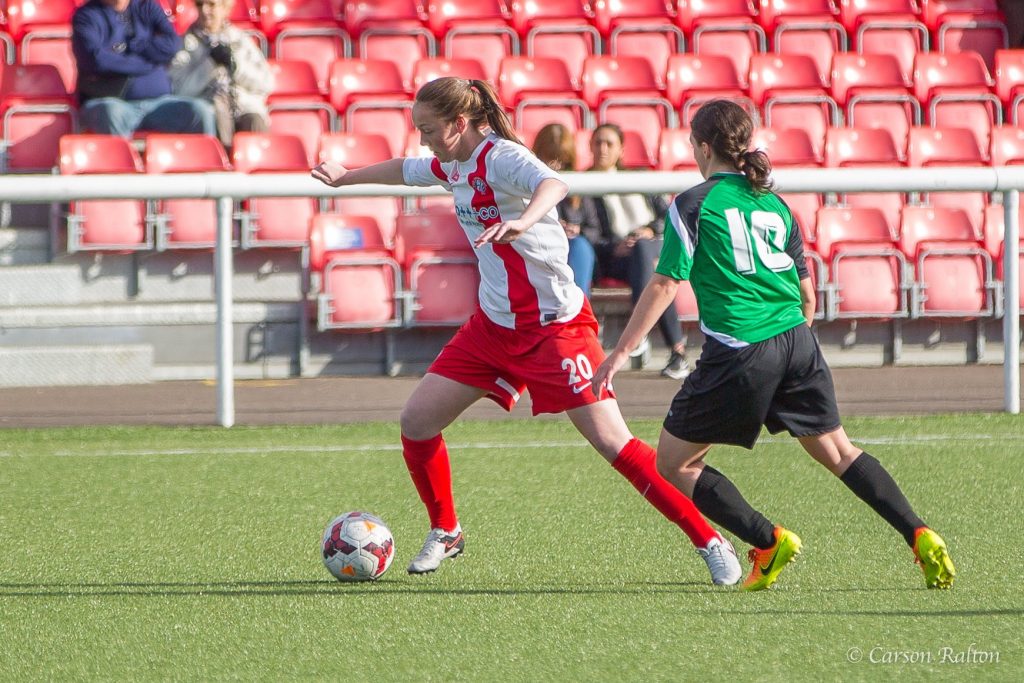 Tegan in action on her debut v Stirling University in 2016.